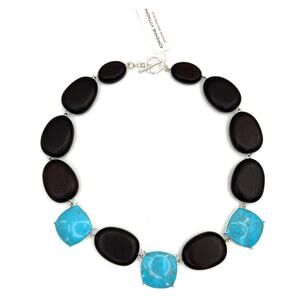 Adrienne Vitaddini Genuine Semi Precious stone jumbo necklace silver tone